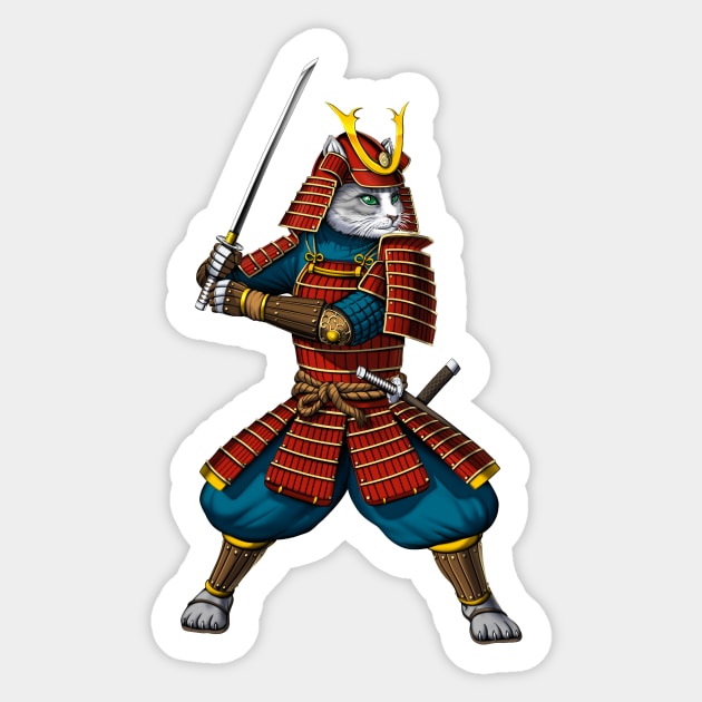 Cat Japanese Samurai Ninja Sticker by underheaven